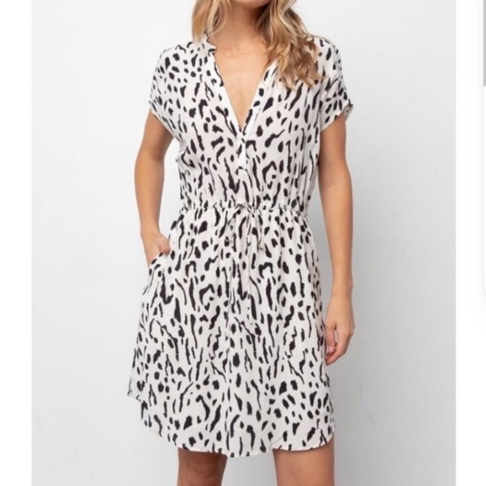 Rails Jaylin Ivory and Black Cheetah Print Drawstring Waist Mini Dress Size XS